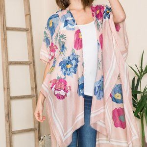 Justin Taylor Floral Raw Hem Open Front Kimono